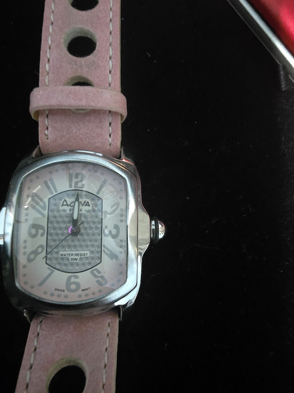 Adiva Pink Leather Strap Silver-Tone Dial Women's Watch